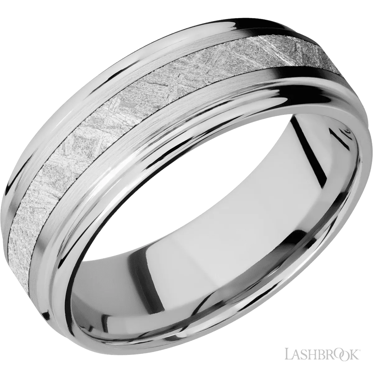 10K White Gold with Satin , Polish Finish and Meteorite Inlay - 8MM