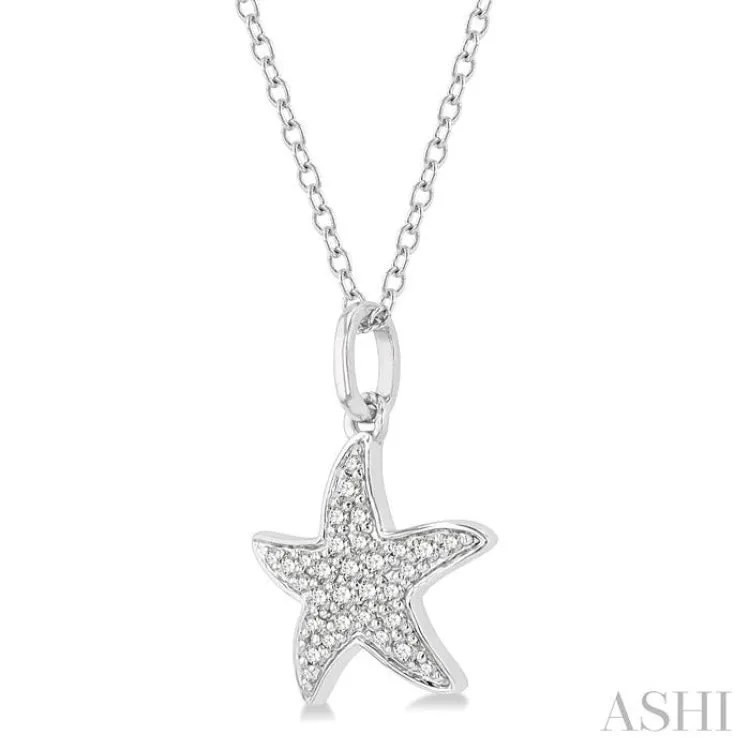 1/10 Ctw Starfish Petite Round Cut Diamond Fashion Pendant With Chain in 10K White Gold