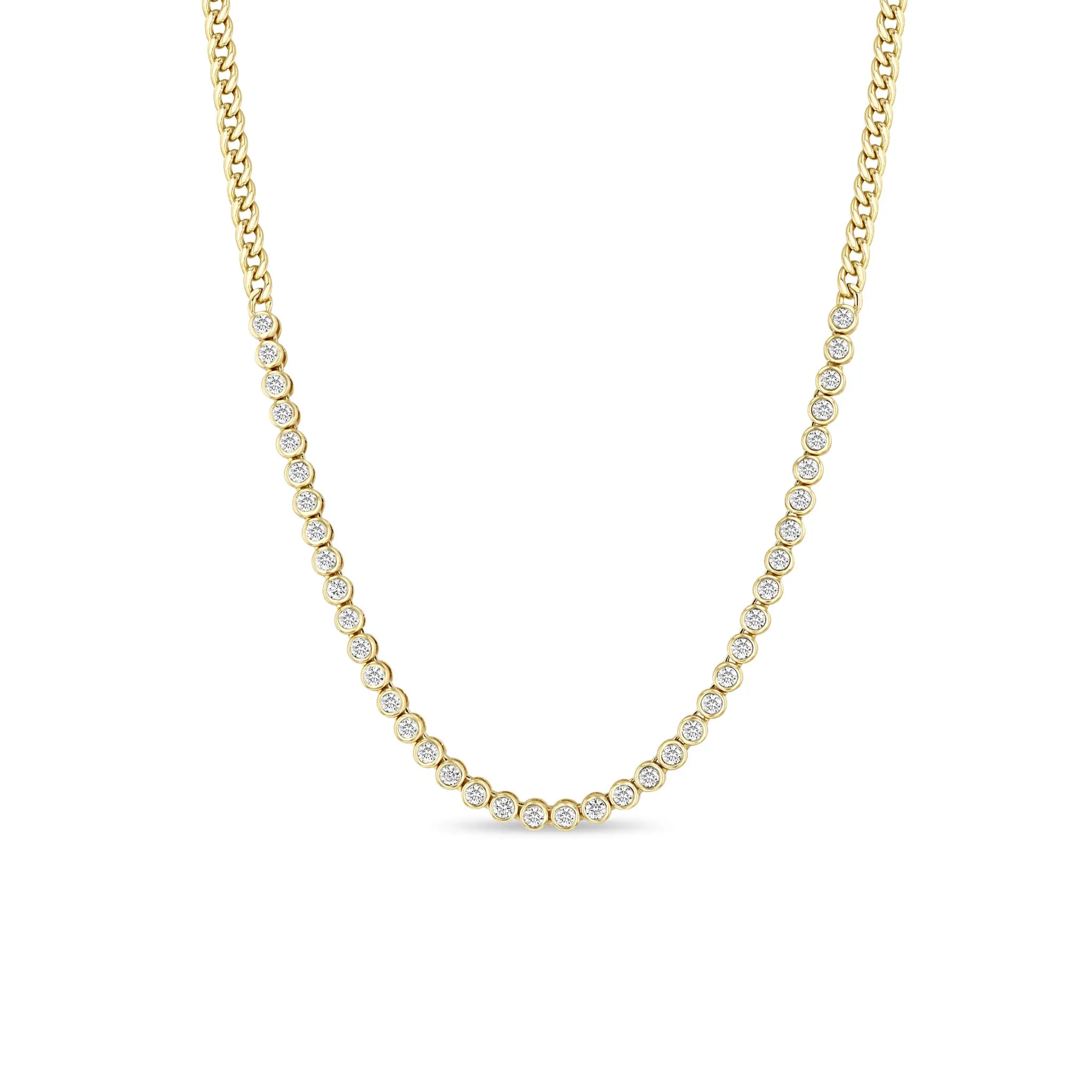 14k Diamond Bezel Tennis Segment Small Curb Chain Necklace