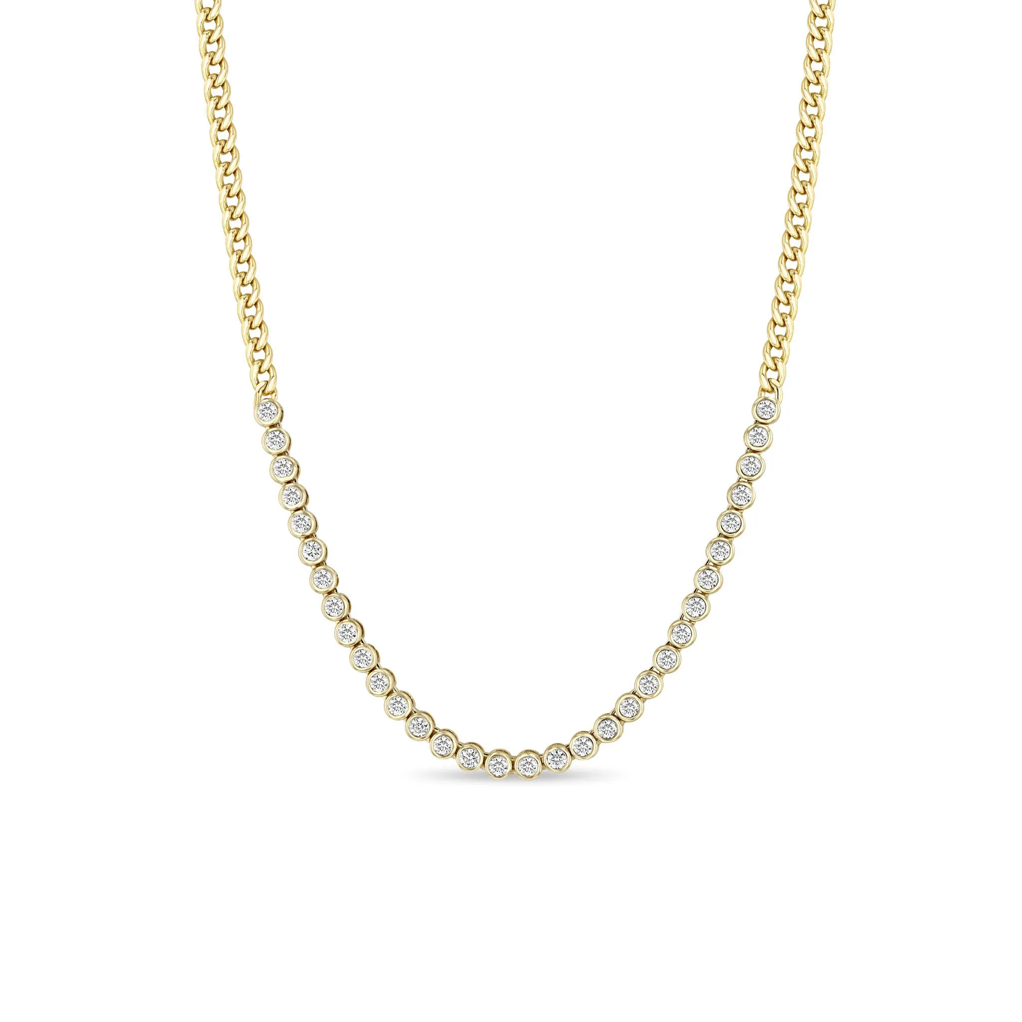 14k Diamond Bezel Tennis Segment Small Curb Chain Necklace