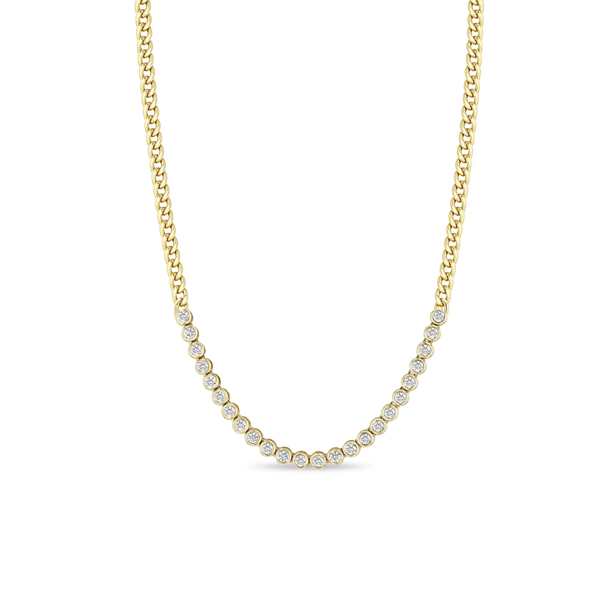 14k Diamond Bezel Tennis Segment Small Curb Chain Necklace