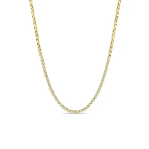 14k Small Diamond Bezel Tennis Segment Box Chain Necklace