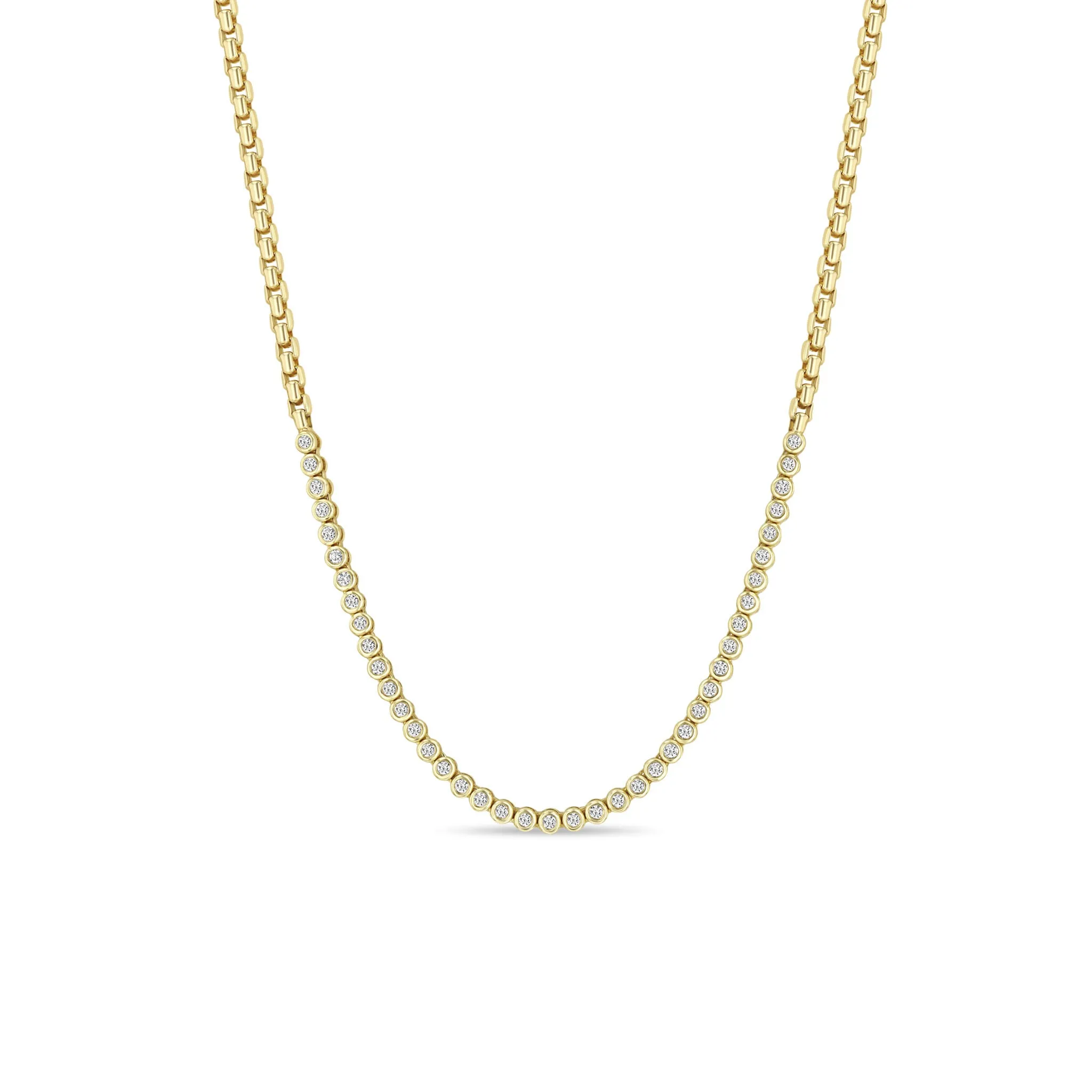 14k Small Diamond Bezel Tennis Segment Box Chain Necklace