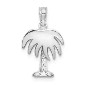 14K White Gold Polished Texture Finish Charleston Palm Tree Charm Pendant