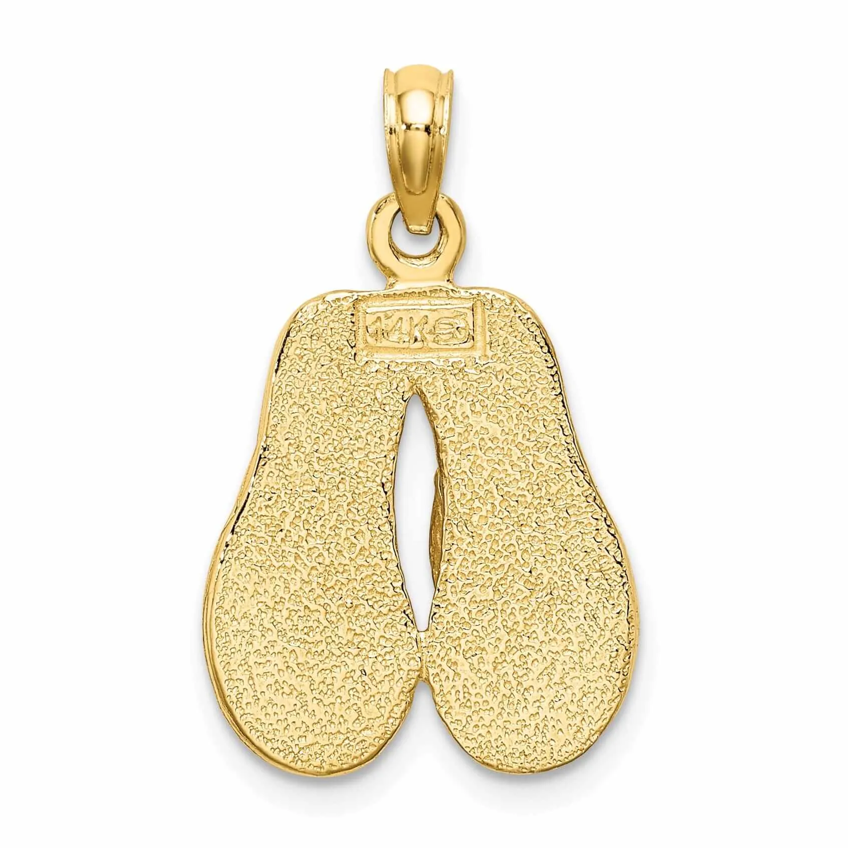 14k  Yellow Gold 3-Dimensional Polished Pink Color Enamel Finish Double Flip-Flop Sandal Charm Pendant