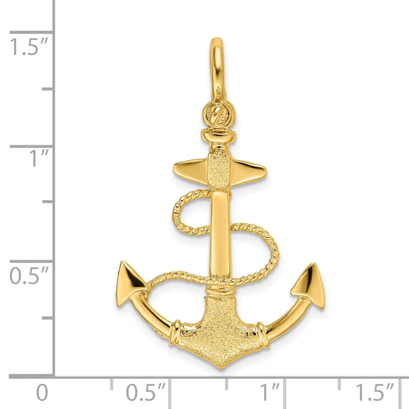 14K Yellow Gold 3-Dimensional Polished Textured Finish Anchor with Rope and Shackle Bail Charm Pendant