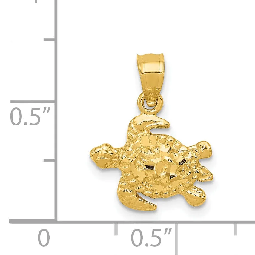 14k Yellow Gold Casted Solid Open Back Diamond-cut Polished Finish Turtle Charm Pendant