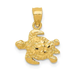 14k Yellow Gold Casted Solid Open Back Diamond-cut Polished Finish Turtle Charm Pendant