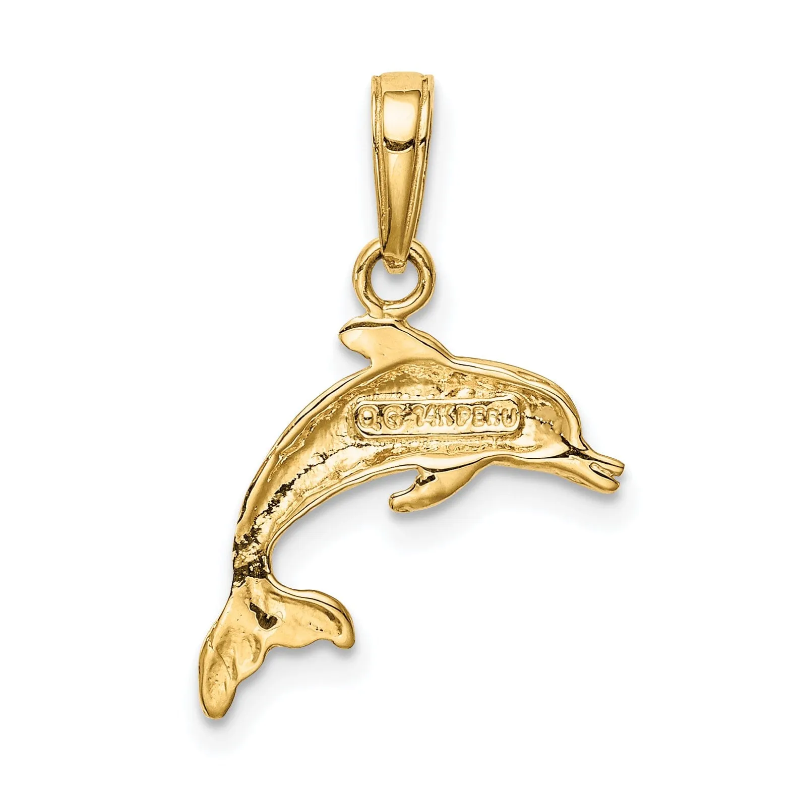 14k Yellow Gold Casted Solid Polished Finish Jumping Design Dolphin Charm Pendant