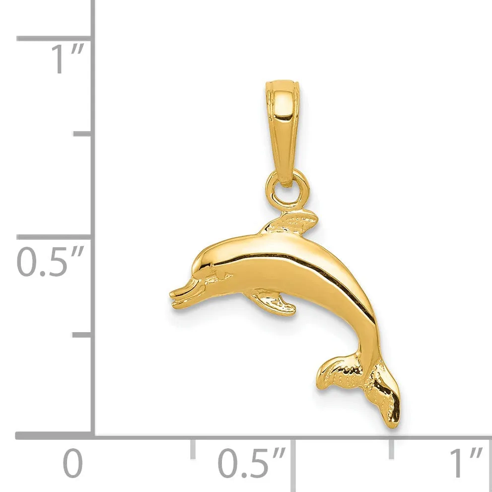 14k Yellow Gold Casted Solid Polished Finish Jumping Design Dolphin Charm Pendant