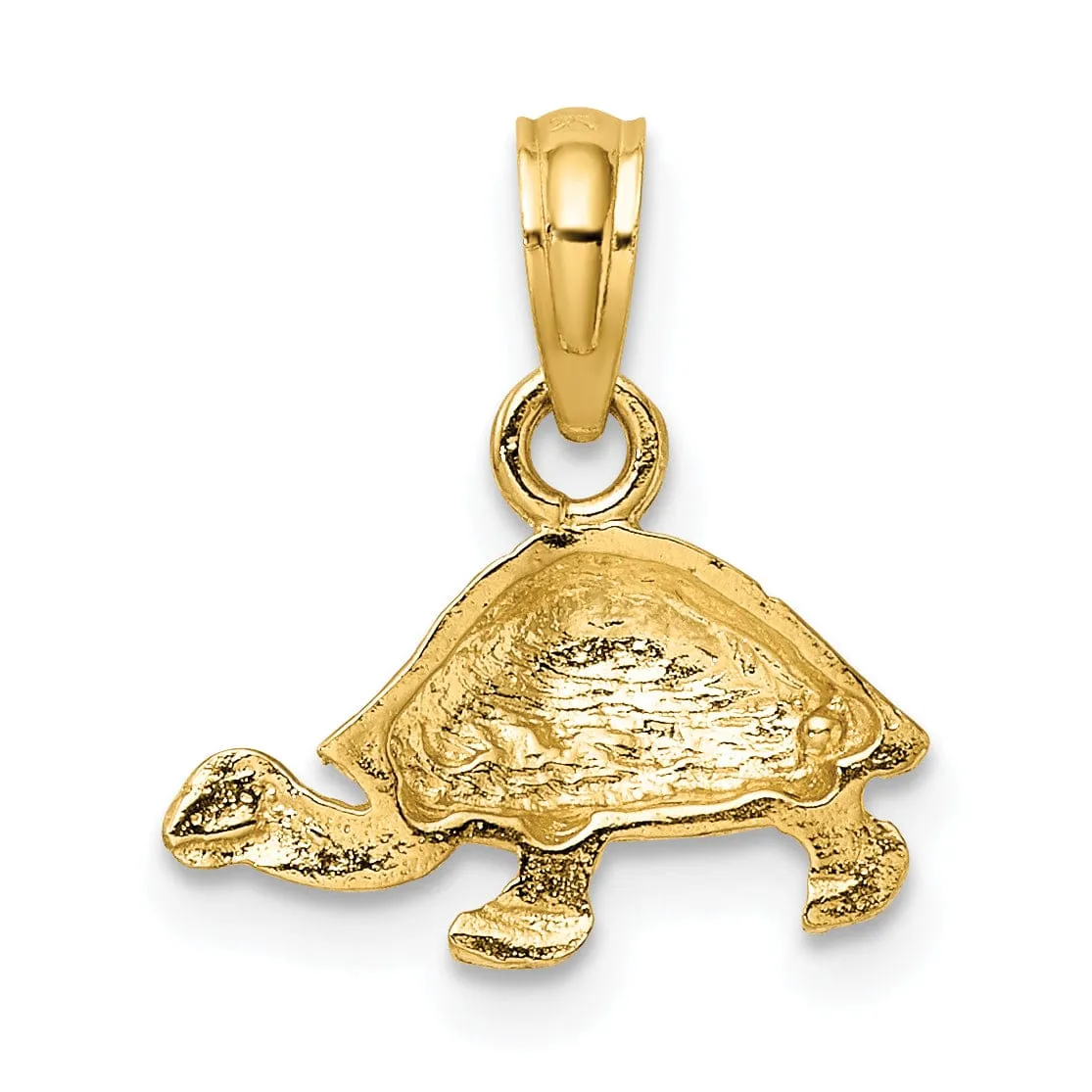 14k Yellow Gold Casted Solid Textured and Polished Finish Engraved Mini Turtle Charm Pendant