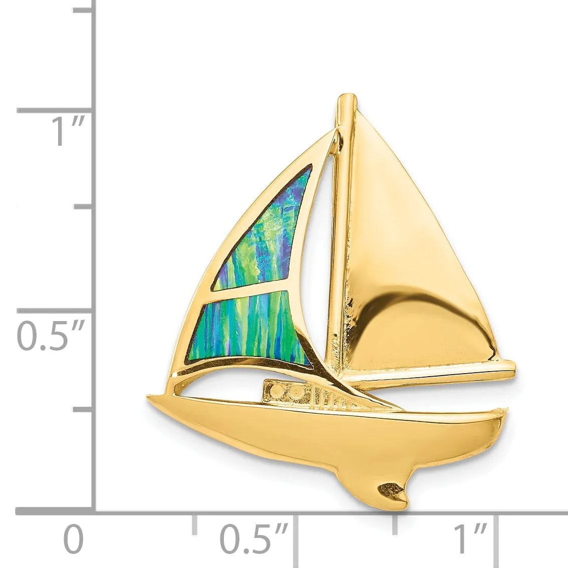 14k Yellow Gold Opal Sailboat Slide Pendant