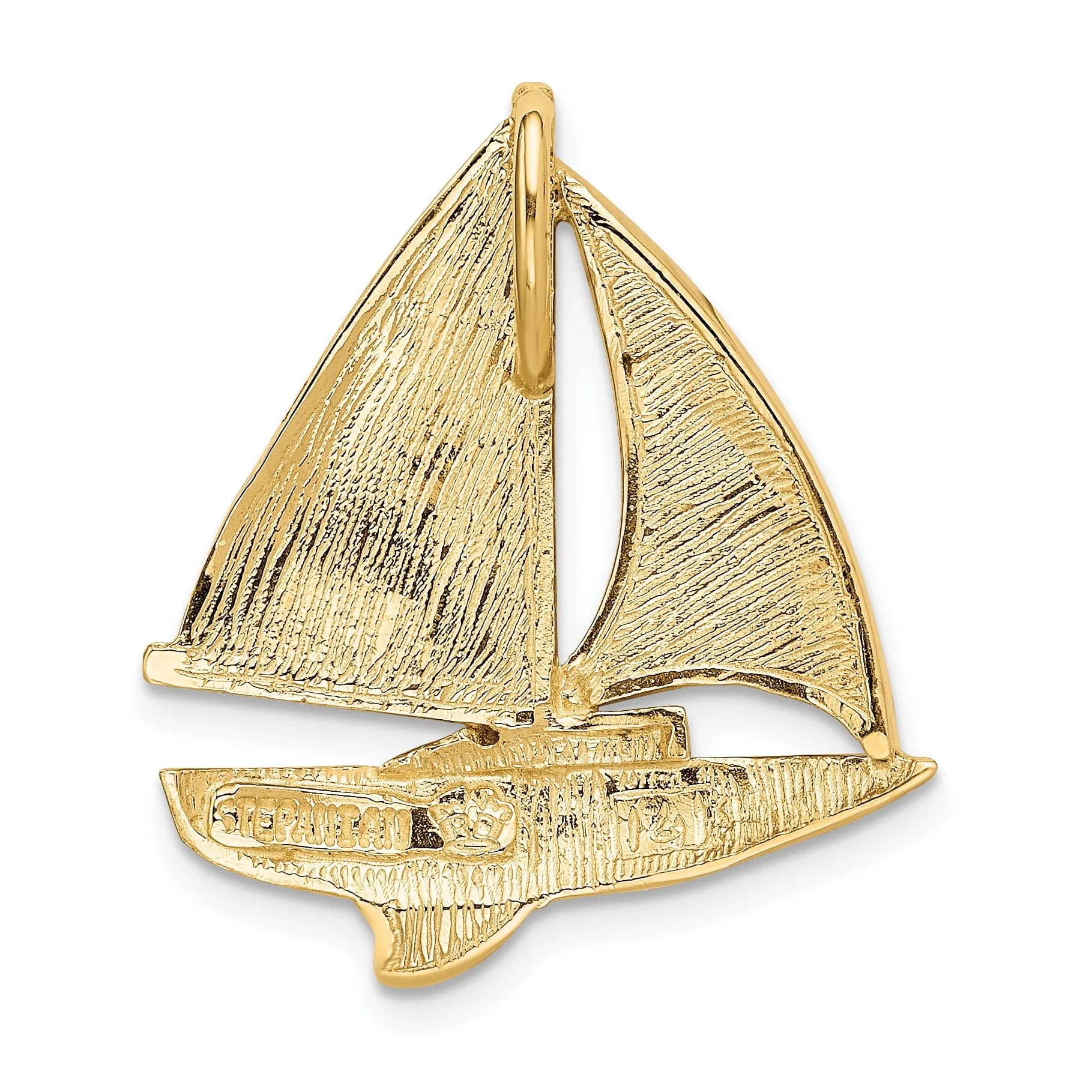 14k Yellow Gold Opal Sailboat Slide Pendant