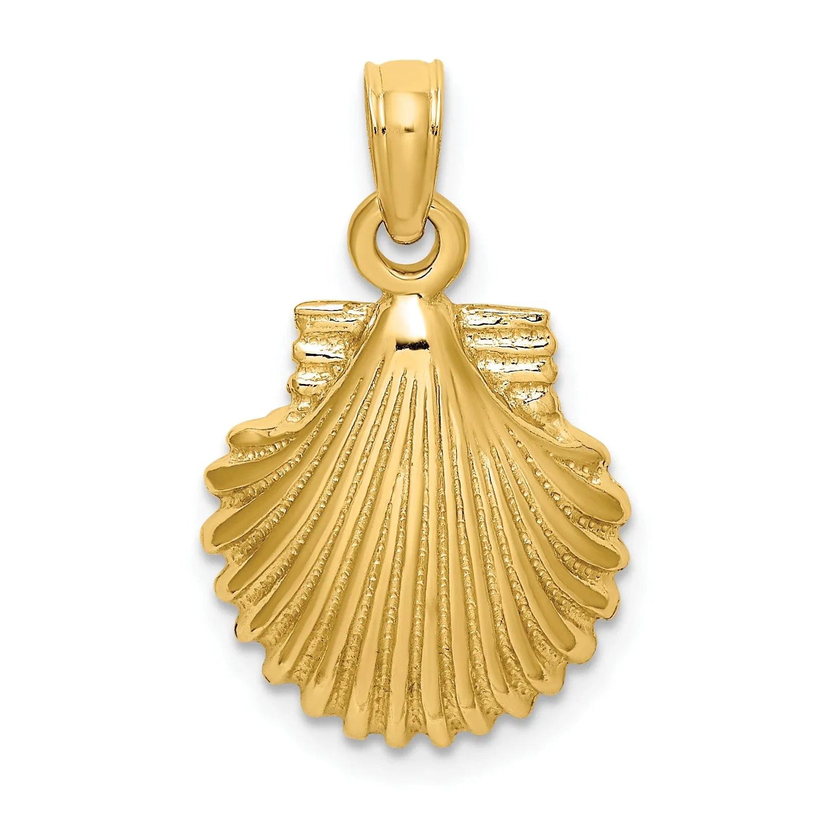 14K Yellow Gold Polished Texture Finish Sea Scallop Shell Charm Pendant