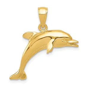 14k Yellow Gold Solid Polished Finish Jumping Design Dolphin Charm Pendant