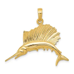 14k Yellow Gold Solid Polished Finish Sailfish Charm Pendant