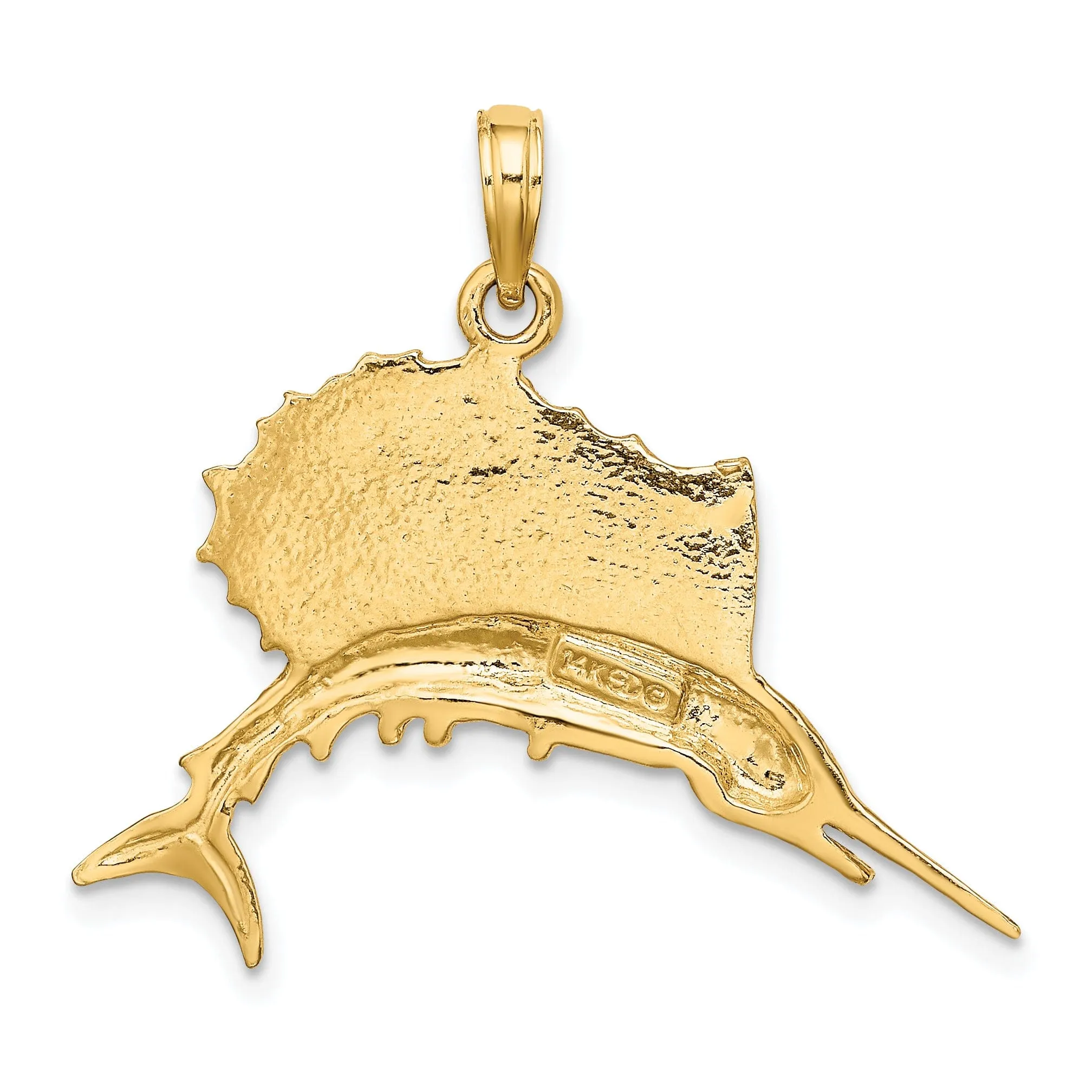 14k Yellow Gold Solid Polished Finish Sailfish Charm Pendant