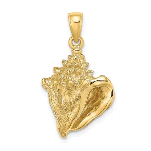 14K Yellow Gold Solid Polished Texture Finish Open Back Conch Shell Charm Pendant