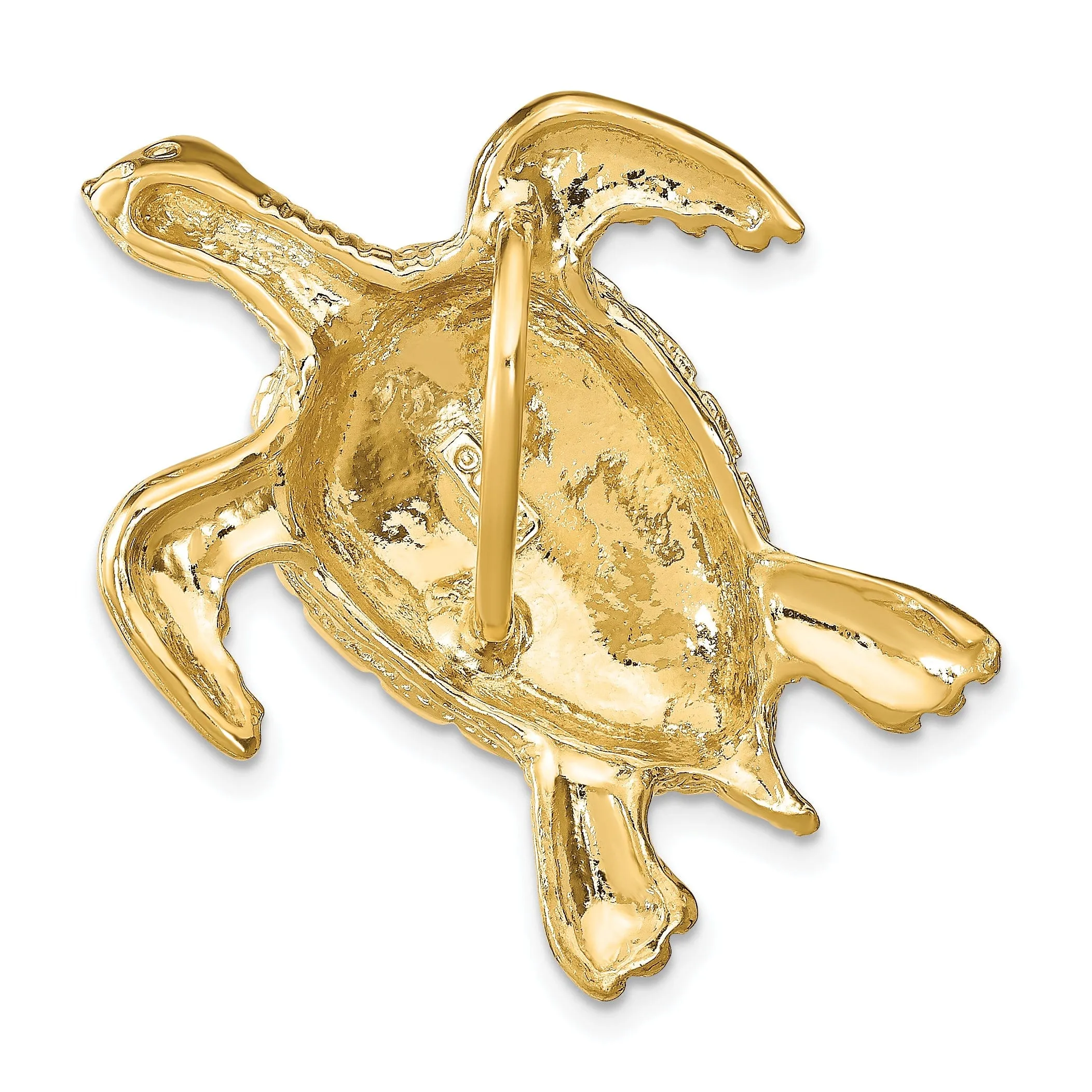 14k Yellow Gold Solid Textured Polished Finish Sea Turtle Slide Pendant