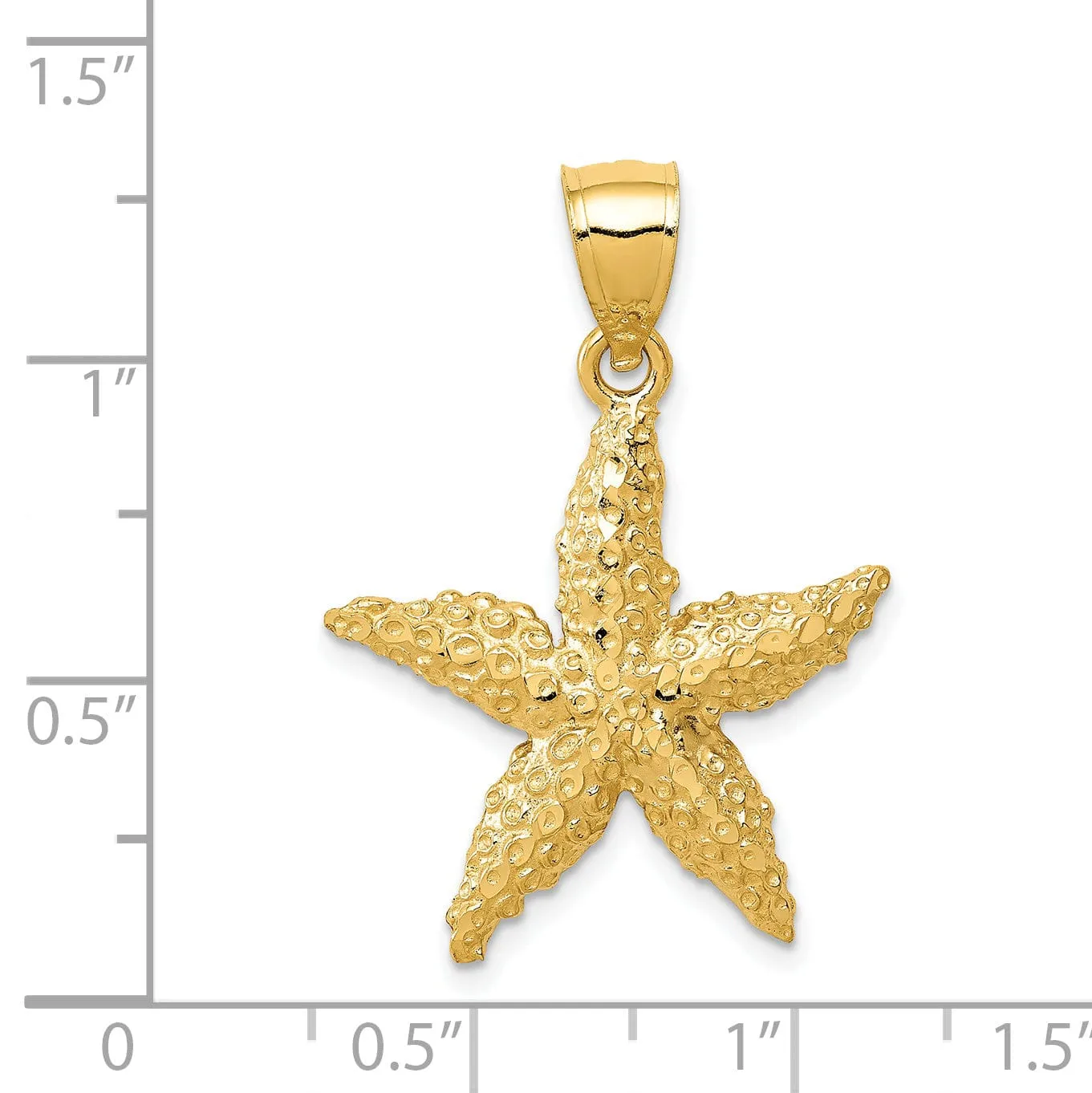 14K Yellow Gold Solid Textured Polished Finish Starfish Charm Pendant