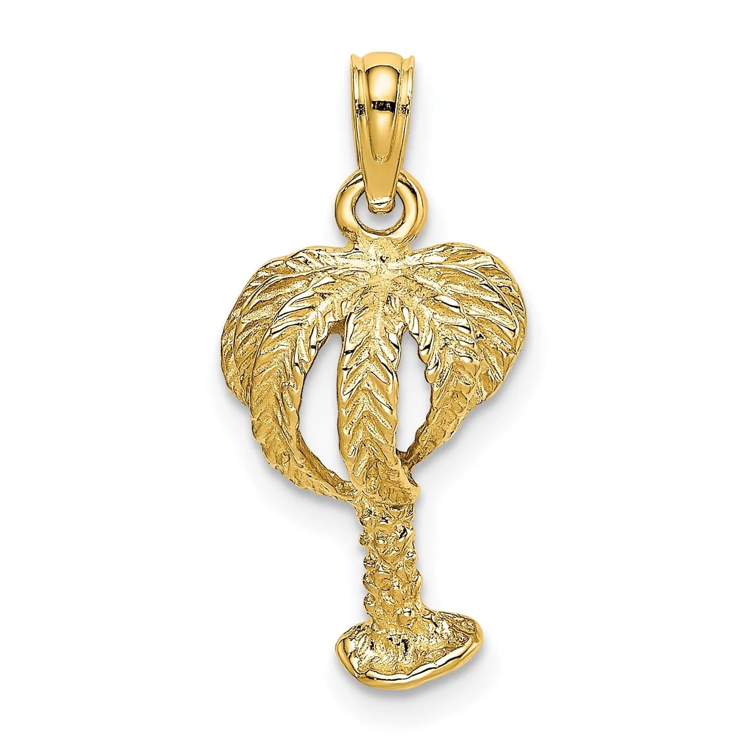 14K Yellow Gold Textured Finish Open Back 2-Dimensional Textured Palm Tree Charm Pendant