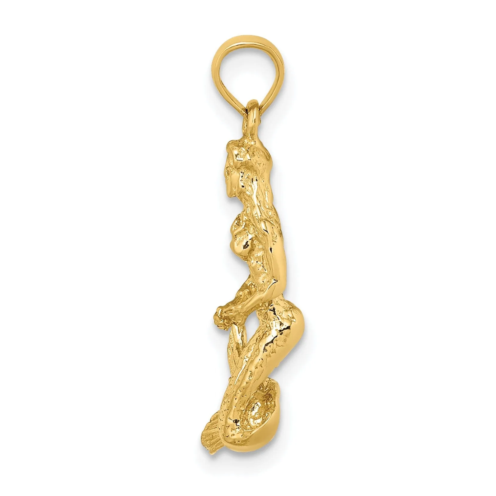 14K Yellow Gold Textured Polished Finish 3-Dimensional Mermaid Charm Pendant