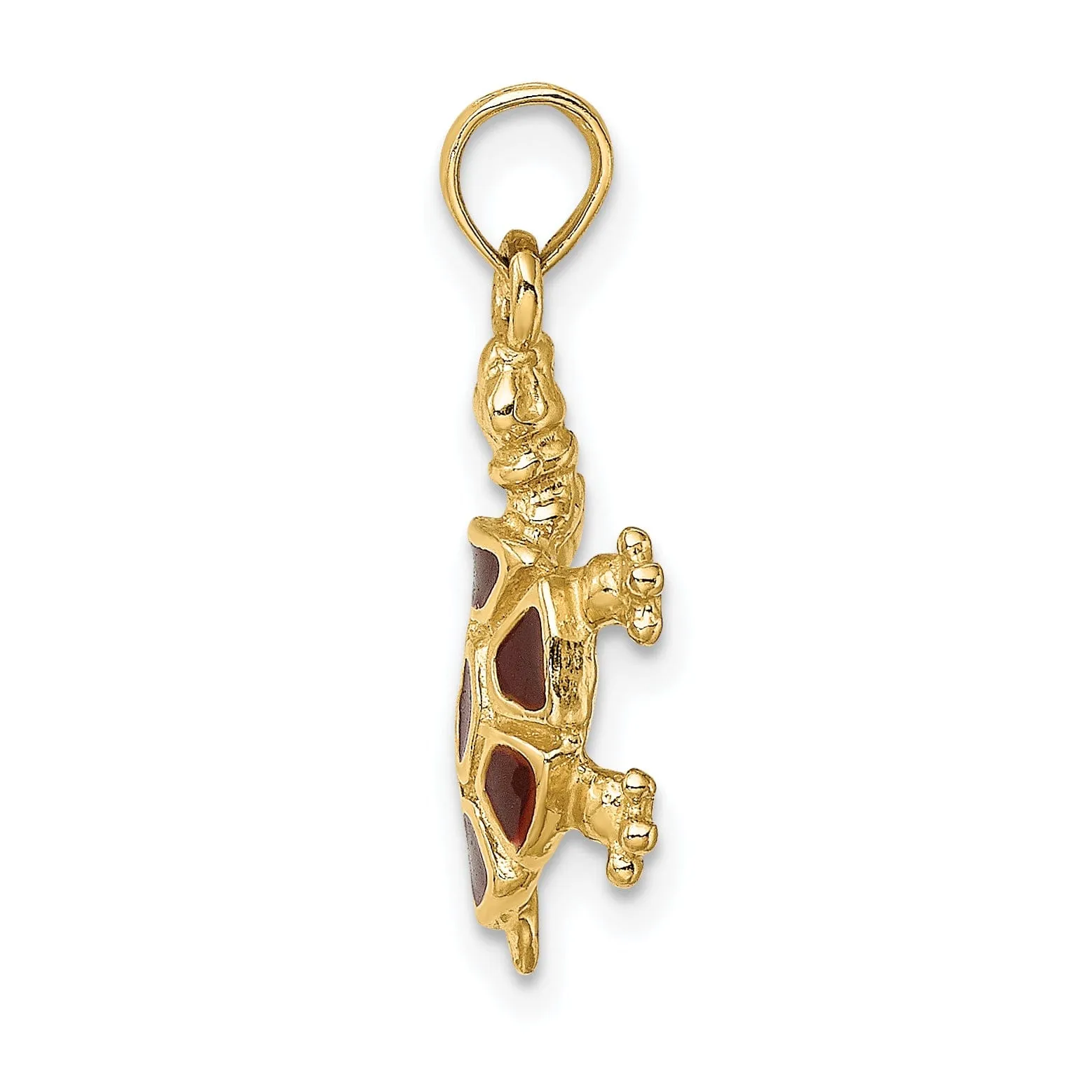 14k Yellow Gold with Brown Enamel Open Back Solid Casted Polished Finish Land Turtle Charm Pendant