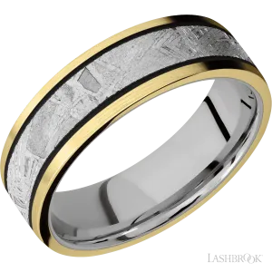 14K Yellow Gold with Satin Finish and Meteorite Inlay and Titanium - 7MM