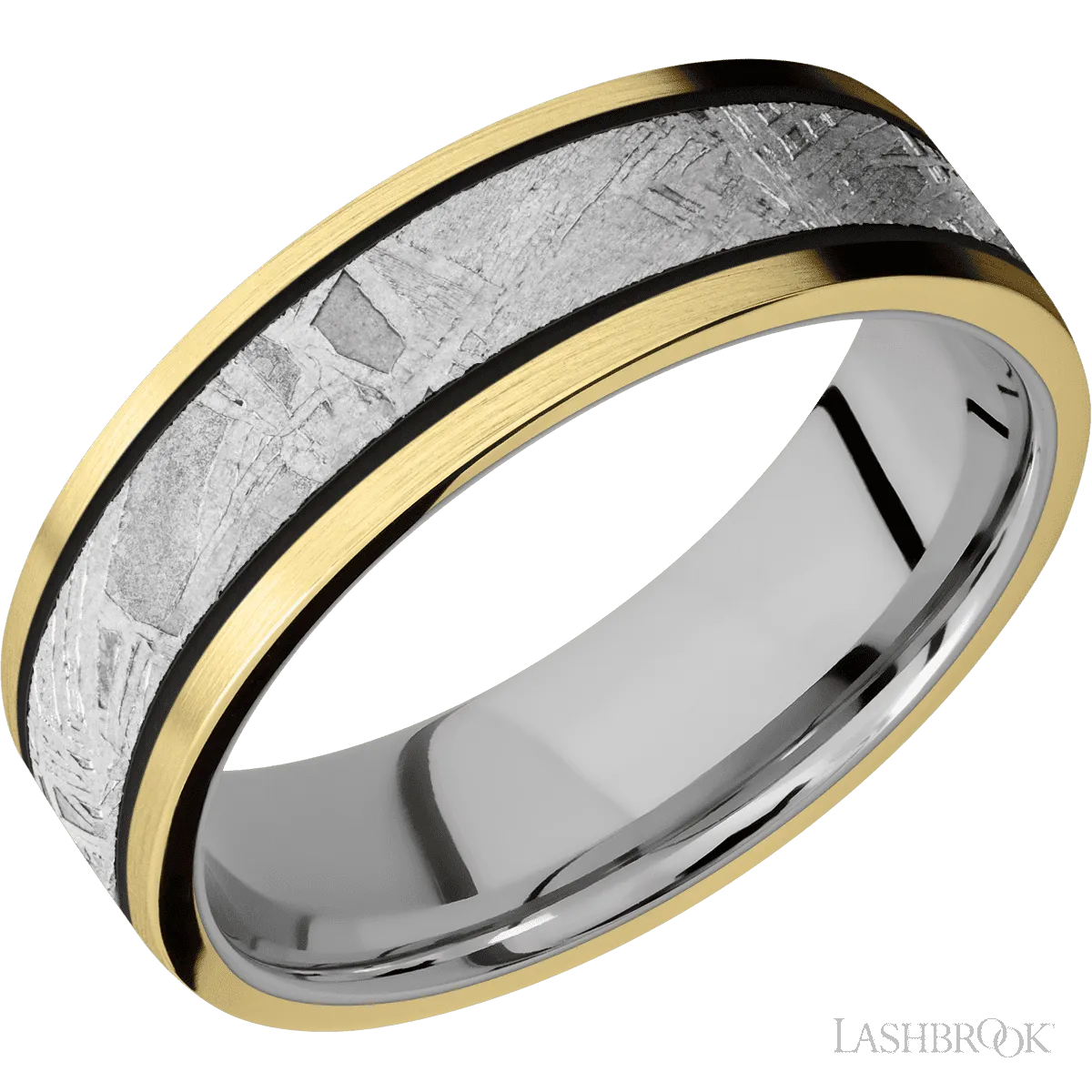 14K Yellow Gold with Satin Finish and Meteorite Inlay and Titanium - 7MM