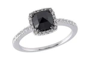 14KT White Gold Black Diamond with White Diamond Accents