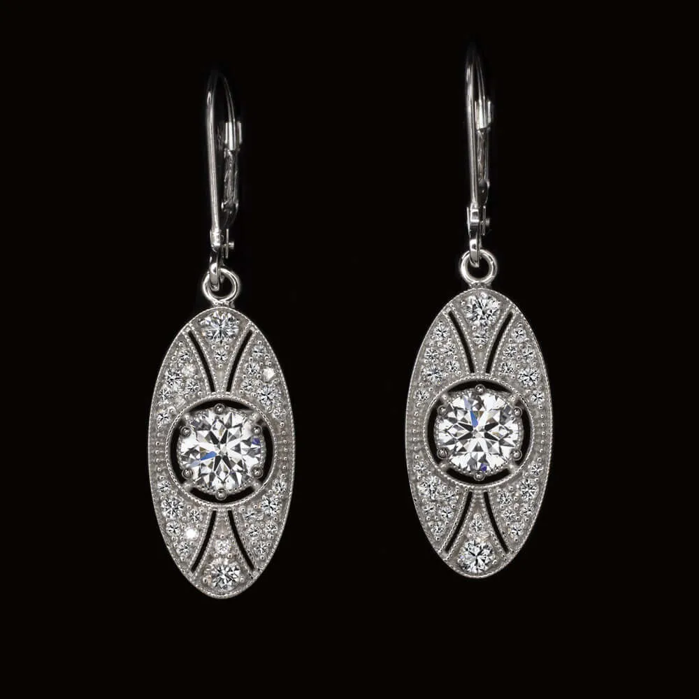 1.55ct LAB GROWN DIAMOND DANGLE EARRINGS VINTAGE STYLE EDWARDIAN INSPIRED DROP