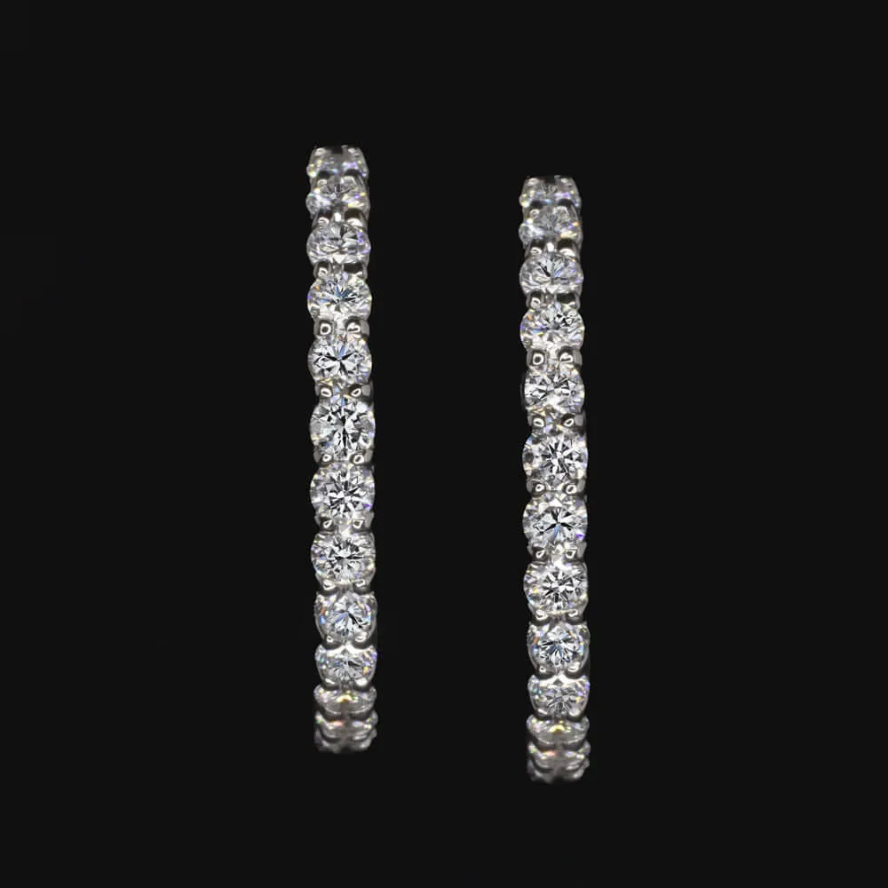 1.60ct NATURAL DIAMOND HOOP EARRINGS 25mm 14k WHITE GOLD CLASSIC ROUND SIMPLE