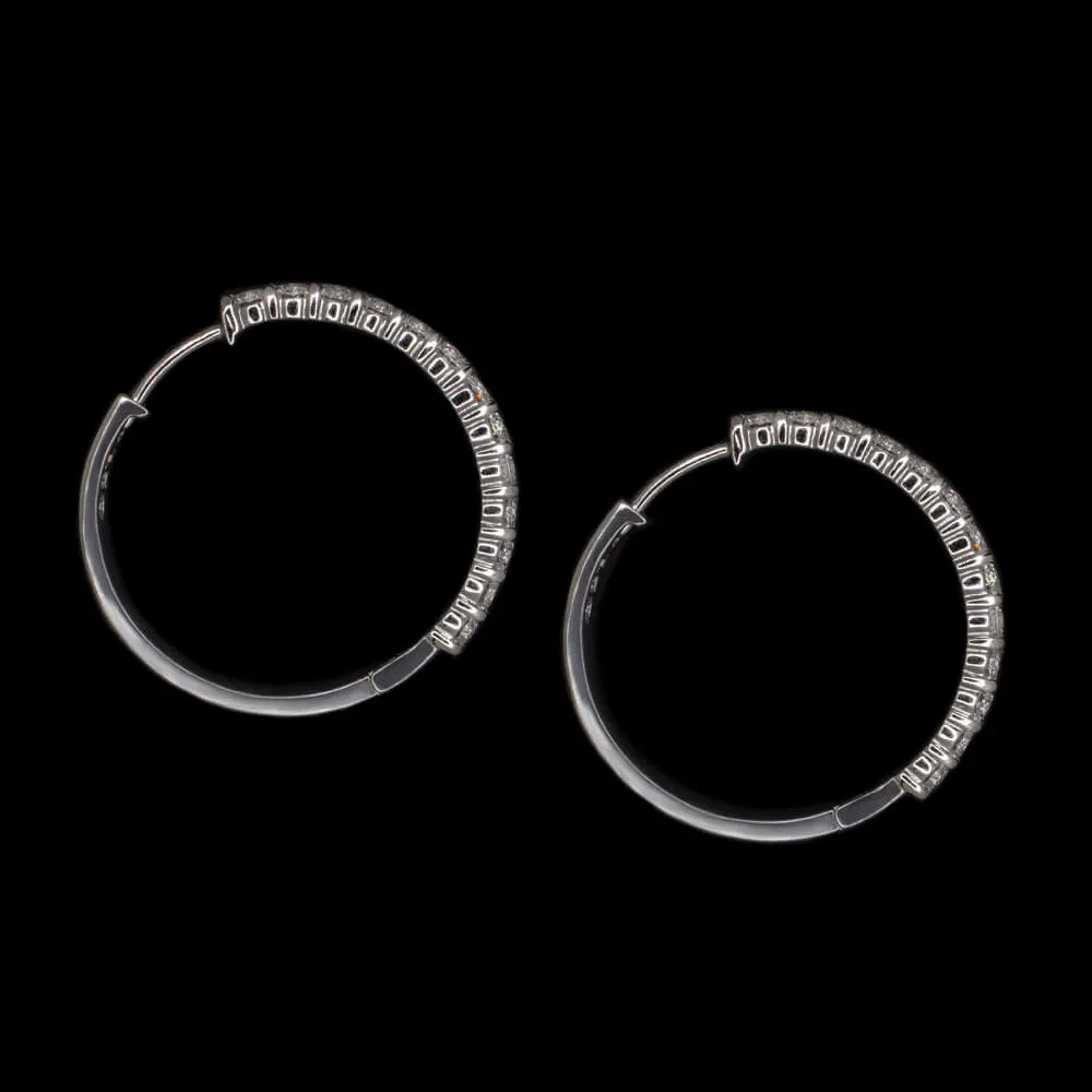 1.60ct NATURAL DIAMOND HOOP EARRINGS 25mm 14k WHITE GOLD CLASSIC ROUND SIMPLE