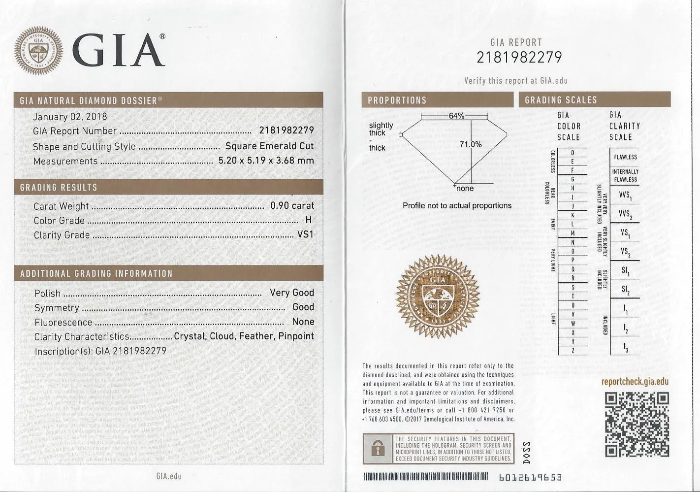 1.80 CARAT H VS1 GIA CERTIFIED ASSCHER CUT DIAMOND STUD EARRINGS GOLD NATURAL