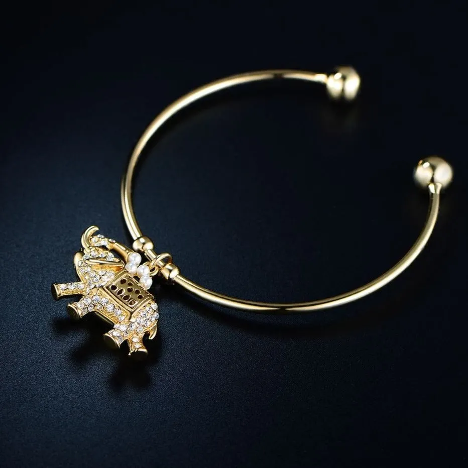 18K Gold Plated Animal Crystal Charm Bangle