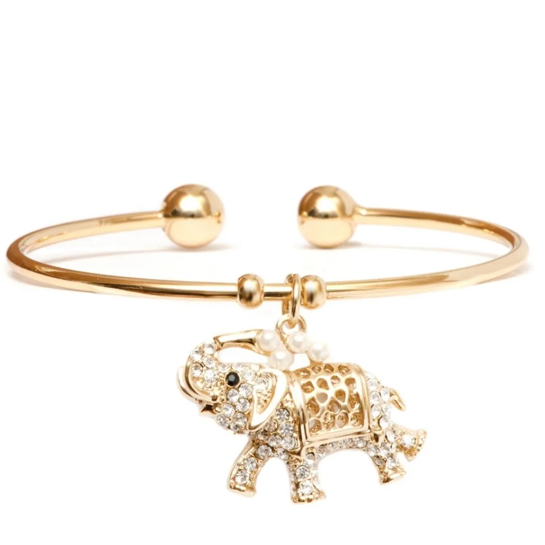 18K Gold Plated Animal Crystal Charm Bangle