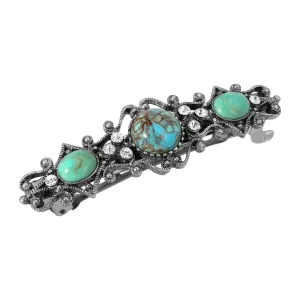 1928 Jewelry Turquoise Color Stones Crystal Hair Barrette