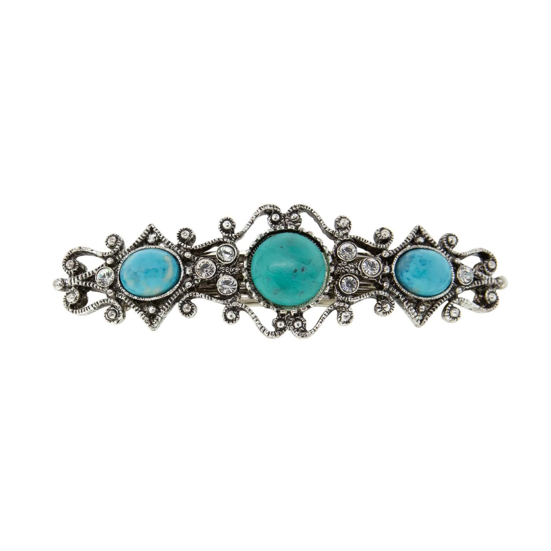 1928 Jewelry Turquoise Color Stones Crystal Hair Barrette