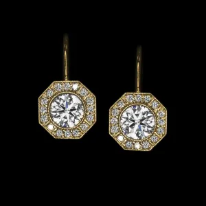 1.96ct LAB CREATED DIAMOND DROP EARRINGS VINTAGE STYLE DANGLE YELLOW GOLD ROUND