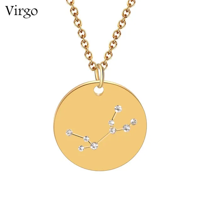 1PC Gold Disc Zodiac Necklace