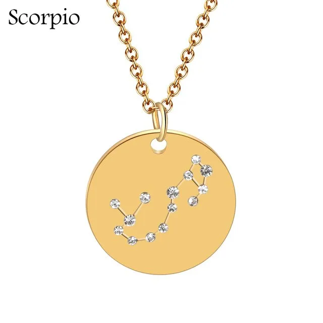 1PC Gold Disc Zodiac Necklace