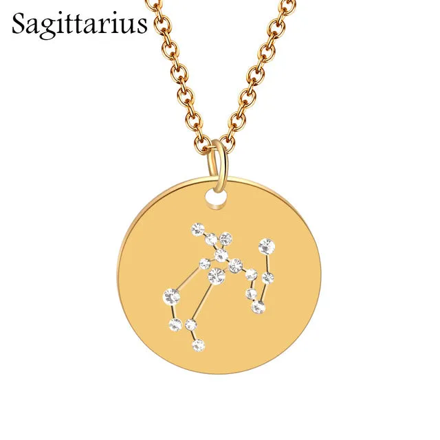 1PC Gold Disc Zodiac Necklace