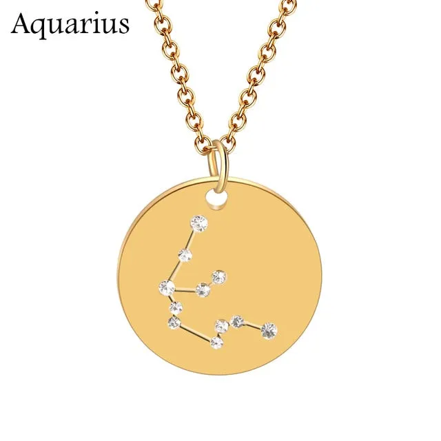 1PC Gold Disc Zodiac Necklace