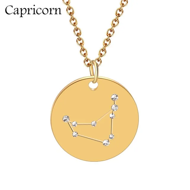 1PC Gold Disc Zodiac Necklace