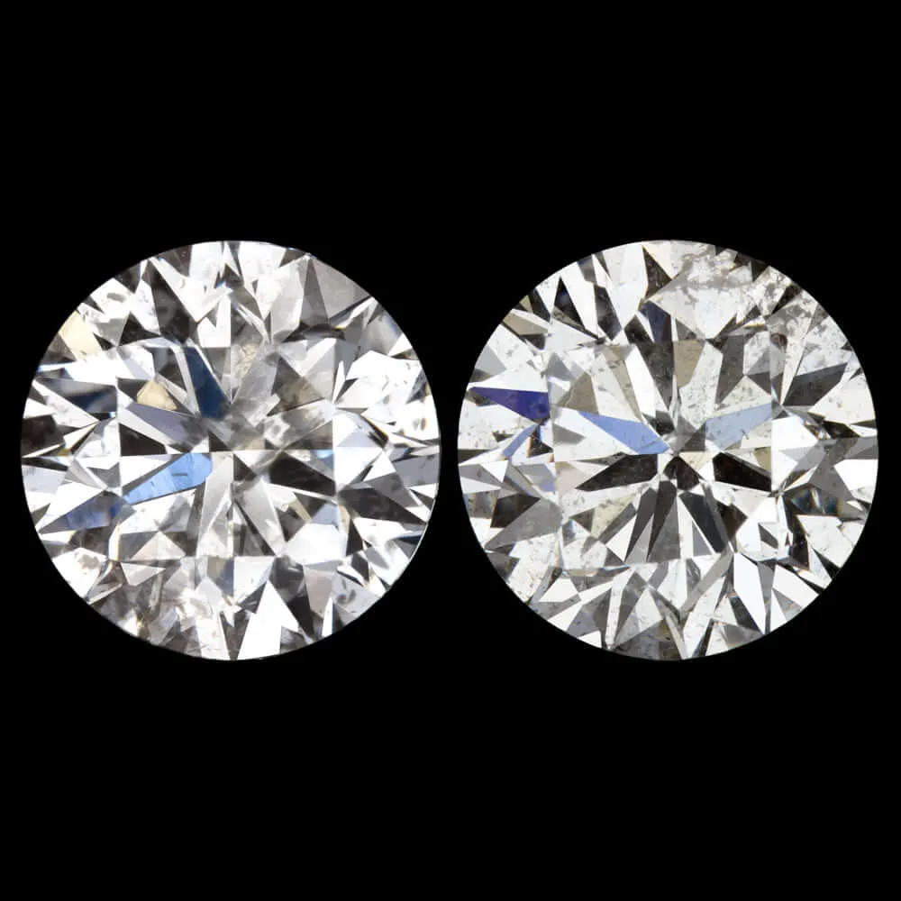 2 CARAT VERY GOOD ROUND BRILLIANT CUT DIAMOND STUD EARRING MATCHING PAIR NATURAL