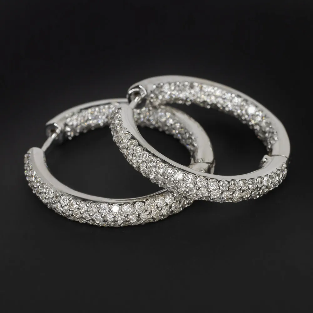 5.25ct NATURAL DIAMOND IN AND OUT HOOP EARRINGS PAVE ROUND CUT 14k WHITE GOLD