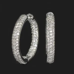 5.25ct NATURAL DIAMOND IN AND OUT HOOP EARRINGS PAVE ROUND CUT 14k WHITE GOLD