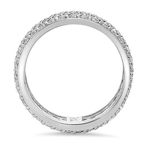 6.5MM Eternity 4 Rows Pave Cubic Zirconia 14K White Gold Band