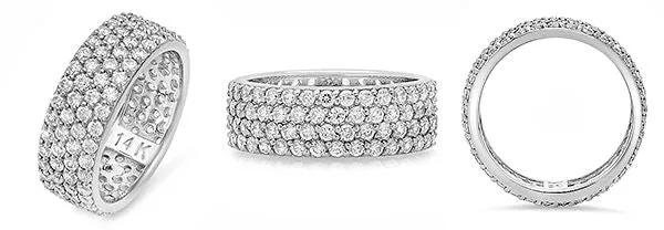 6.5MM Eternity 4 Rows Pave Cubic Zirconia 14K White Gold Band