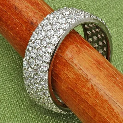 6.5MM Eternity 4 Rows Pave Cubic Zirconia 14K White Gold Band